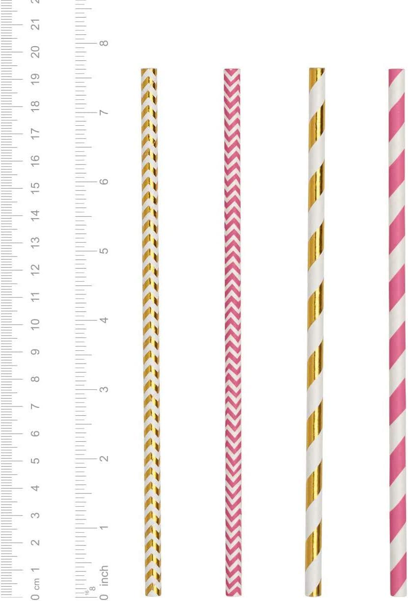 Comfy Package Hot Pink & Gold Biodegradable Straws Disposable Paper Straws, 200-Pack