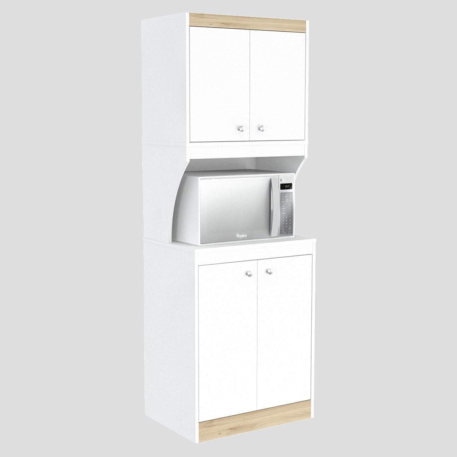 Inval Galley Laminate 4-Door 4-Shelf Kitchen Microwave Cabinet 24"W, White