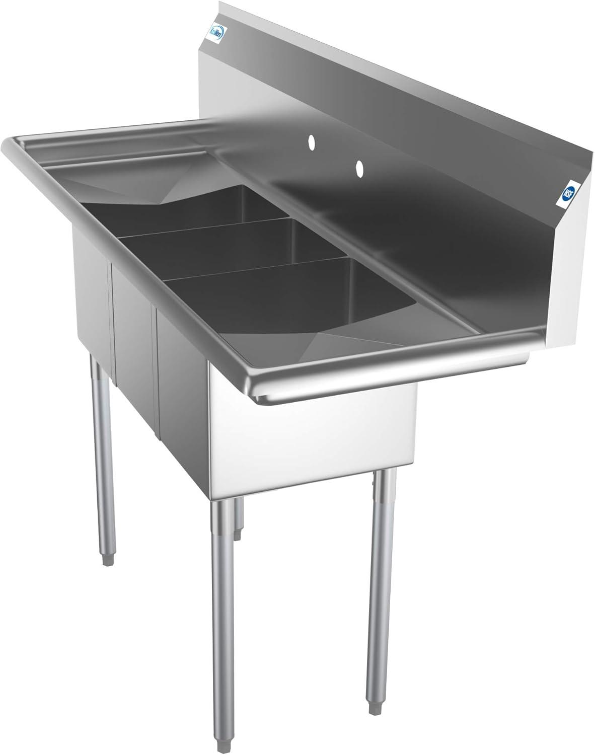 Stainless Steel 3-Compartment Commercial Sink with Dual Drainboards