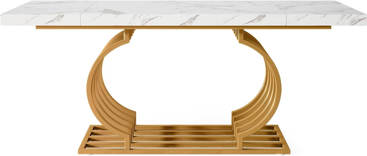 Tribesigns 63 inch Modern Office Desk, Large Executive Desk Computer Desk with Gold Metal Frame, White & Gold