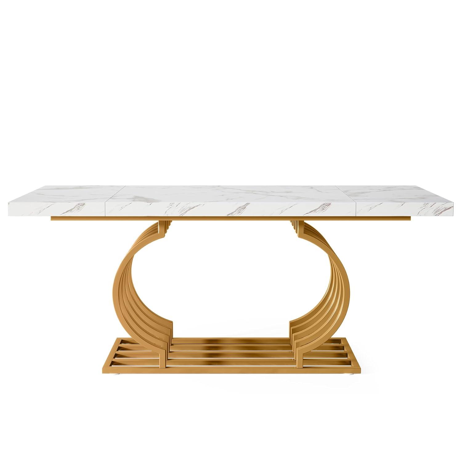 Tribesigns 63 inch Modern Office Desk, Large Executive Desk Computer Desk with Gold Metal Frame, White & Gold