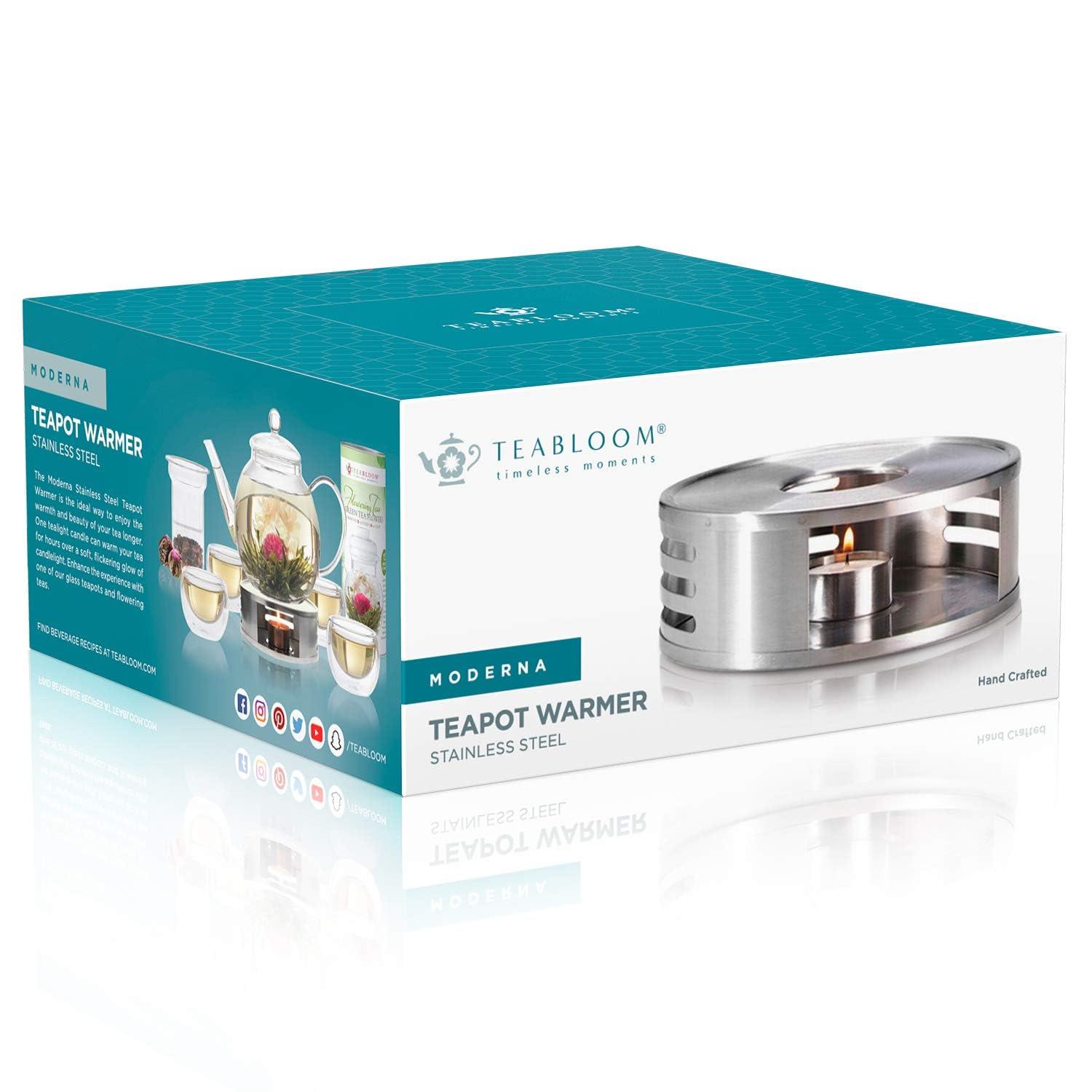 Teabloom Modern Tea Trivet/Tea Warmer - Stainless Steel Trivet and Teapot Warmer with Tea Light Candle