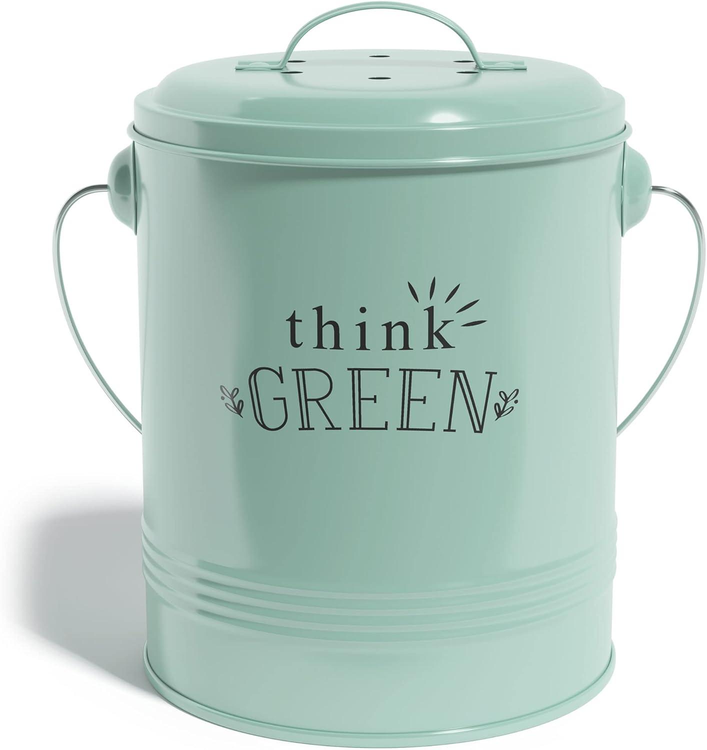 Barnyard Designs Kitchen Compost Bin Kitchen Counter Indoor Compost Bin, Countertop Compost Bin with Lid, Composting Bin Food Waste Composter Bin Cycler Bucket with Filter, 1.2 Gallon 7”x9.5”, Mint