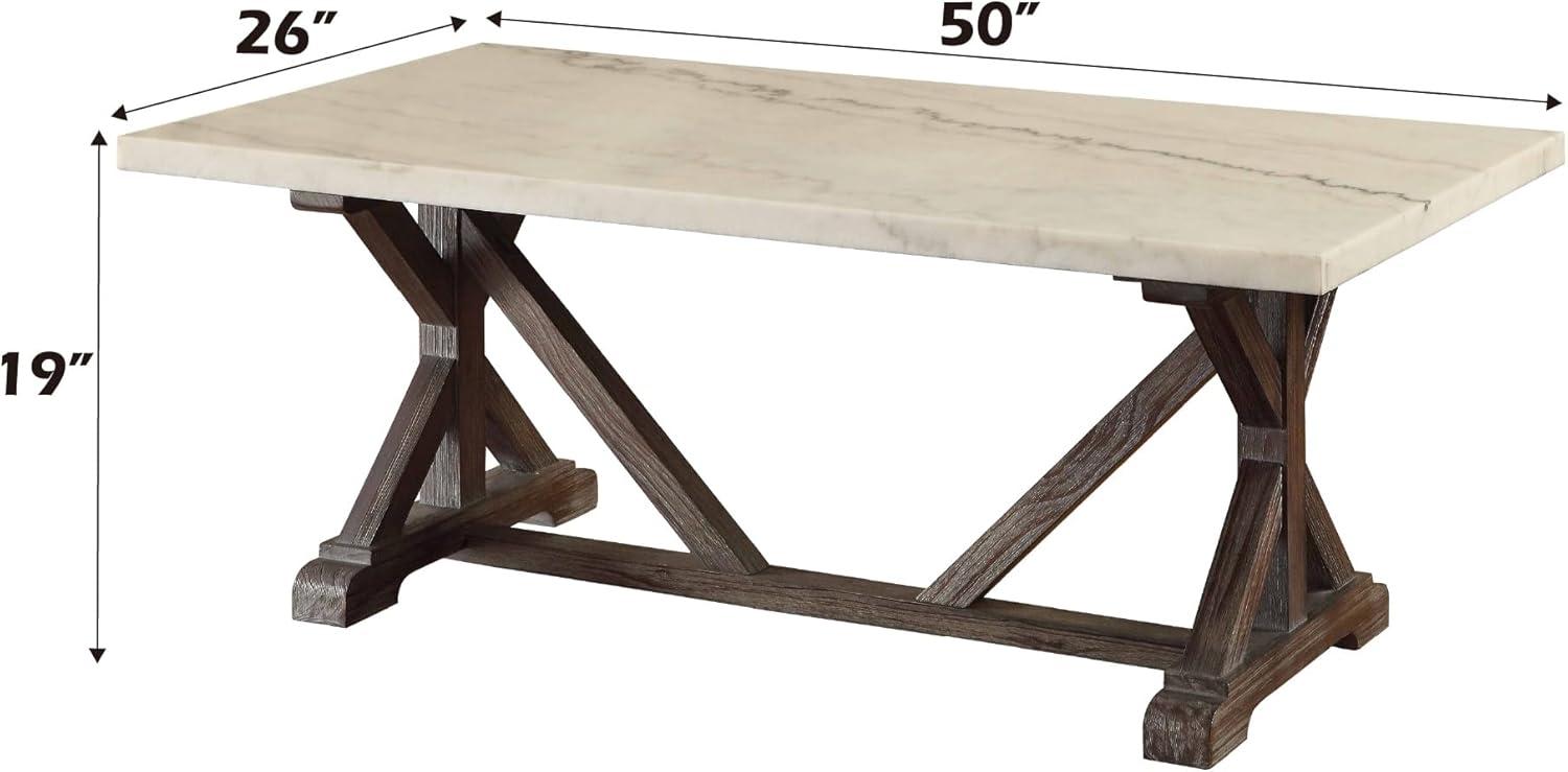 50" Romina Coffee Table: Marble Top, Weathered Espresso Base - Acme Furniture
