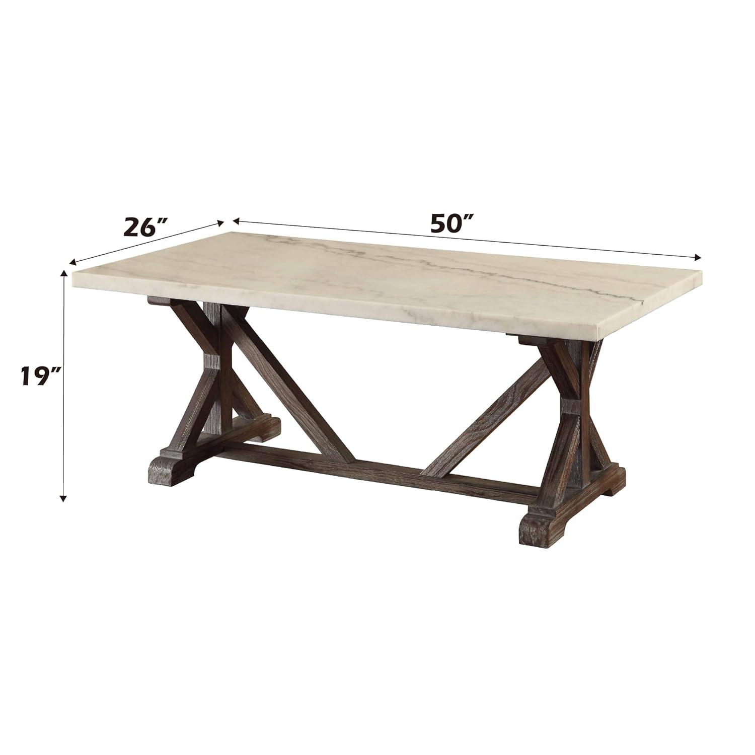50" Romina Coffee Table: Marble Top, Weathered Espresso Base - Acme Furniture