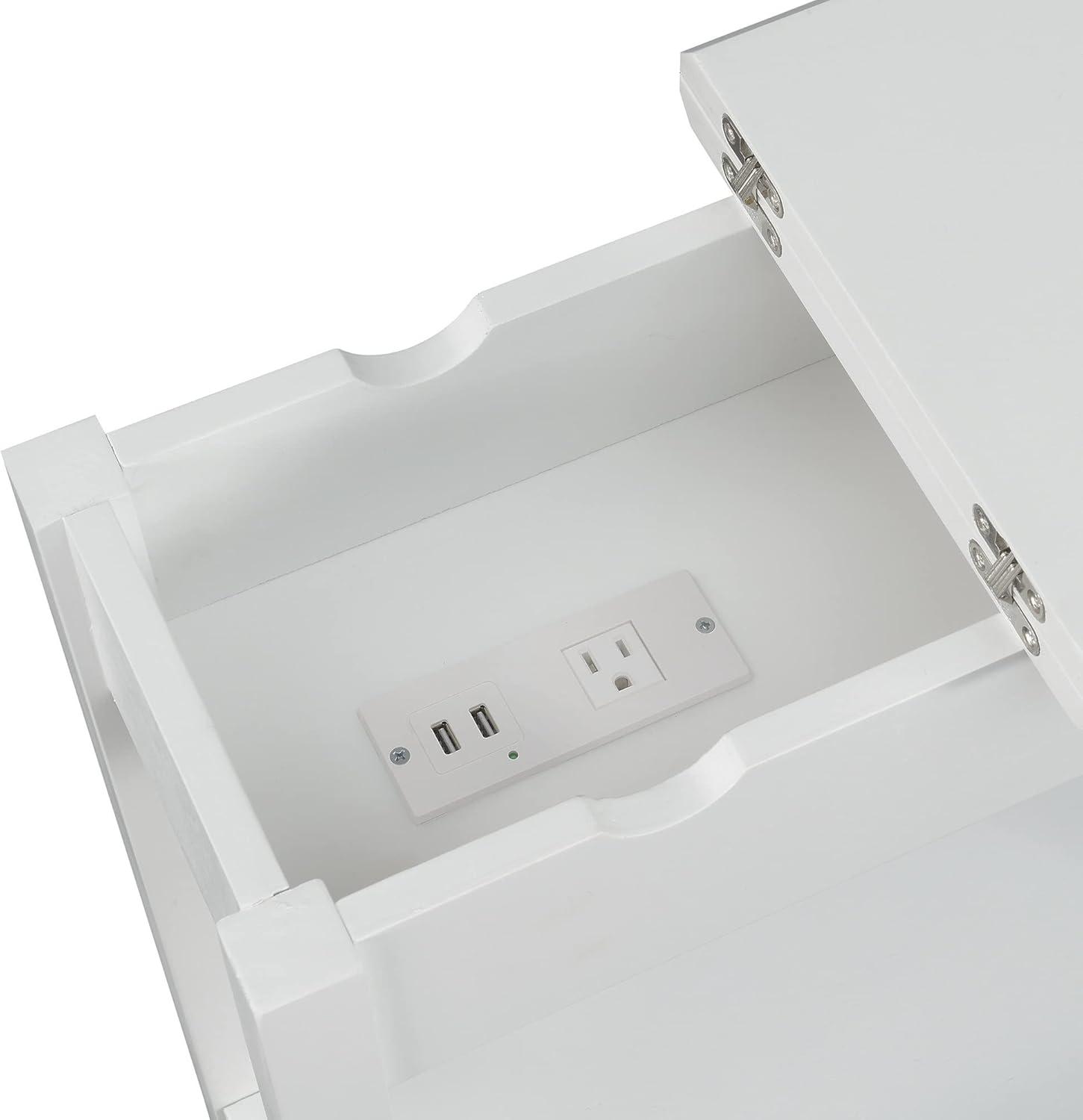 Convenience Concepts American Heritage Flip Top End Table with Charging Station and Shelf, White