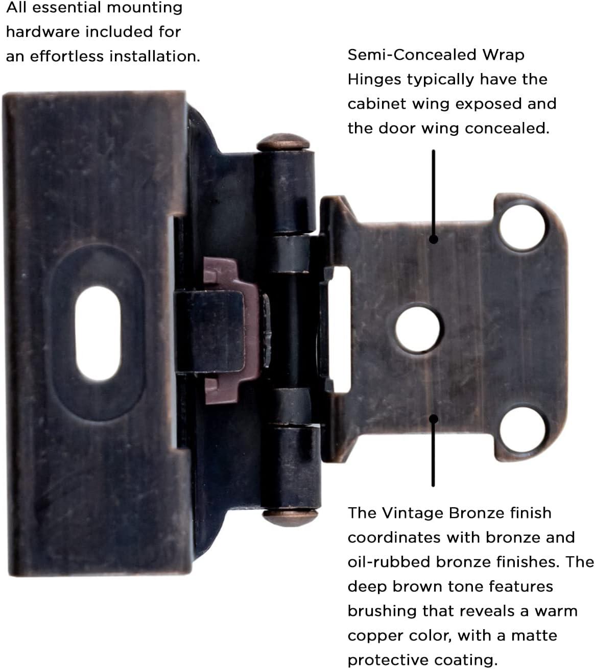 Vintage Bronze Semi-Concealed Self-Closing Cabinet Hinges