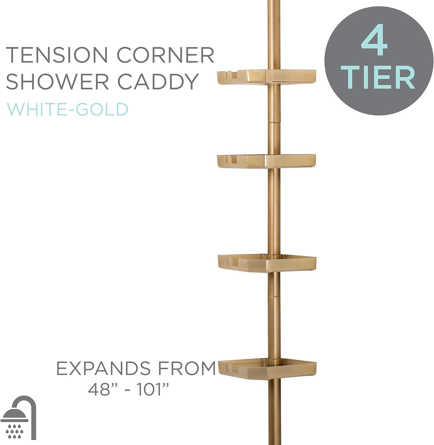 4 Tier Tension Corner Shower Caddy White/Gold - Bath Bliss