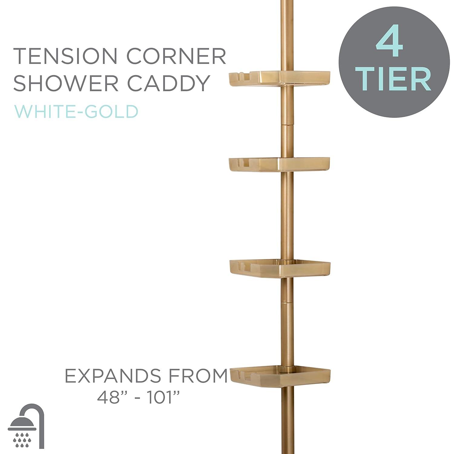 4 Tier Tension Corner Shower Caddy White/Gold - Bath Bliss