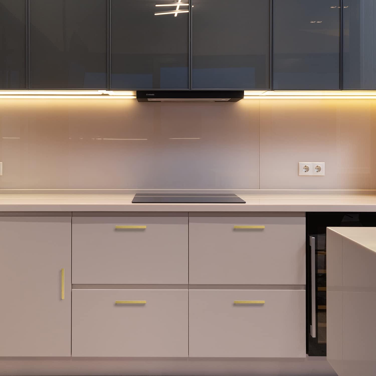 Ravinte 30 Pack 5 Inch Stainless Steel Cabinet Handles Square Cabinet Pulls Brushed Brass Cabinet Hardware Kitchen Cabinet Drawer Pulls Come with Screwdriver