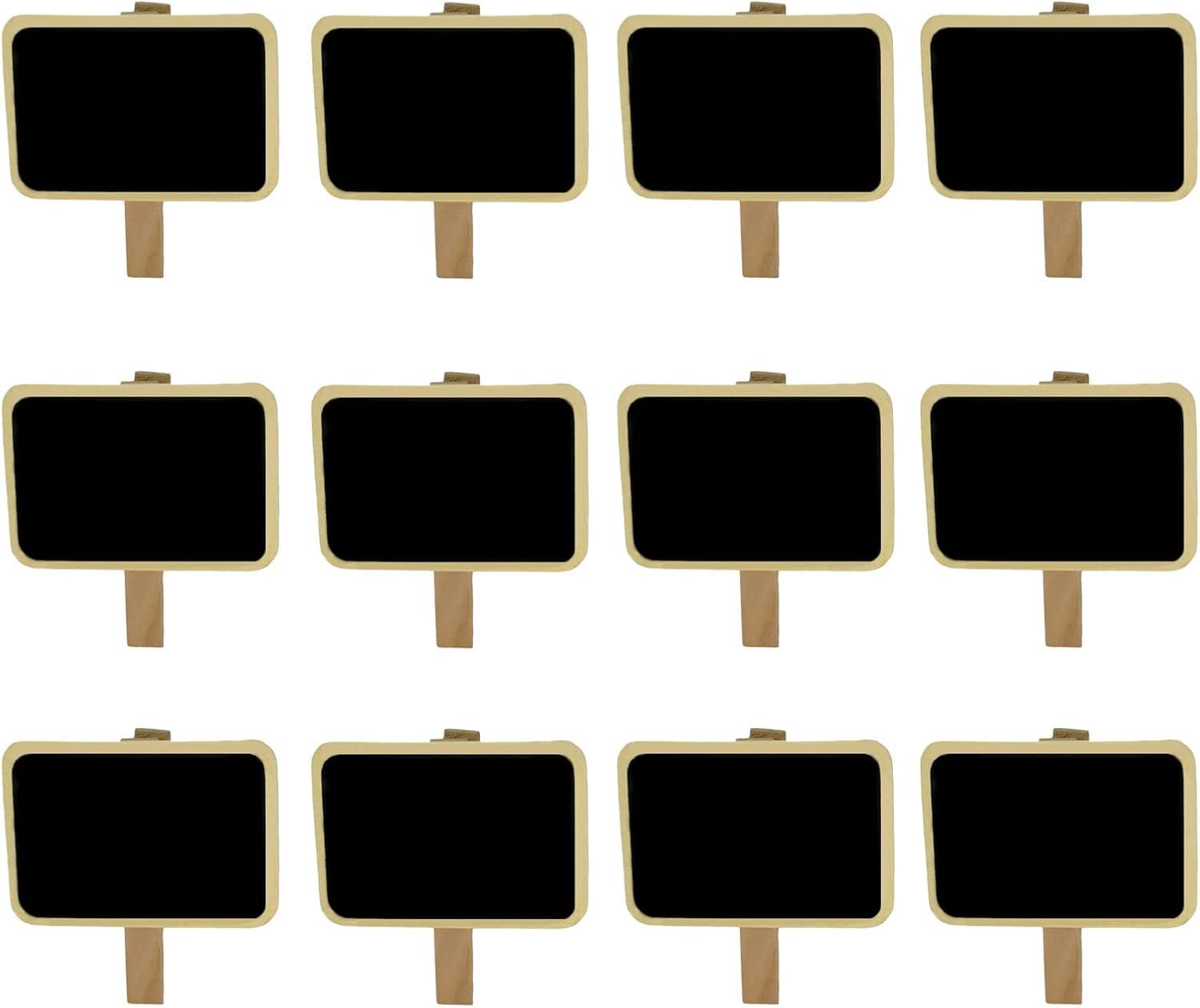 12 Mini Retangle Chalkboard Blackboard with Wooden Clip Message Board Signs and Labels Clips
