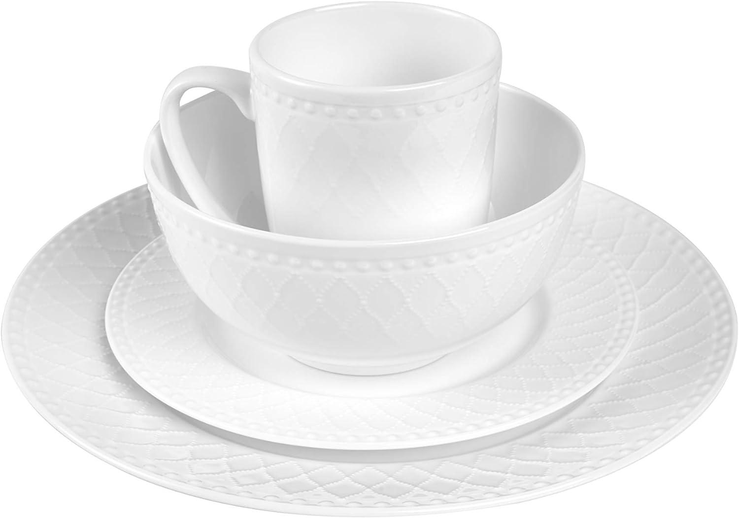 White Porcelain Beaded 32-Piece Dinnerware Set, Service for 8