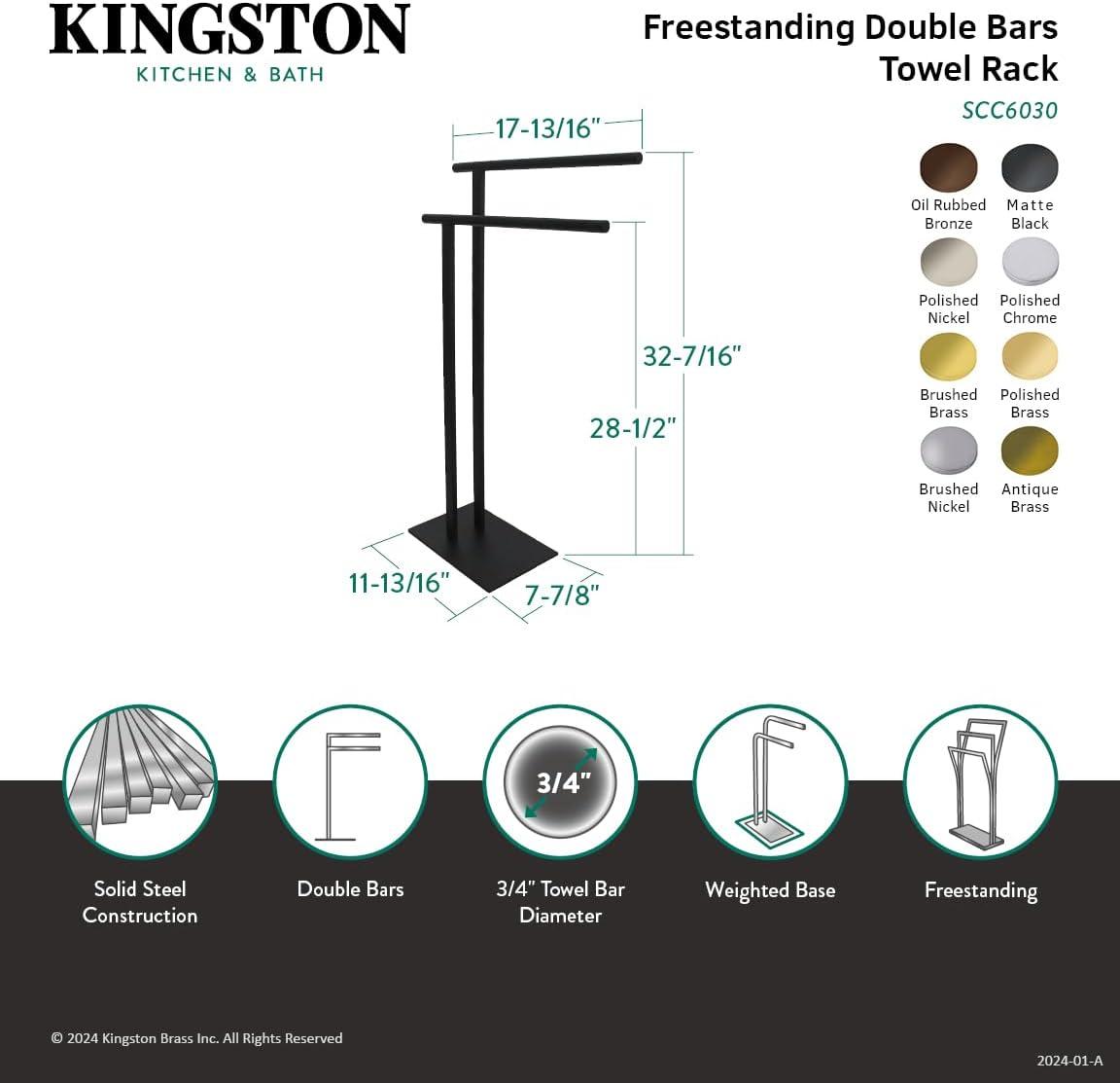 Brushed Nickel Double Freestanding Towel Stand