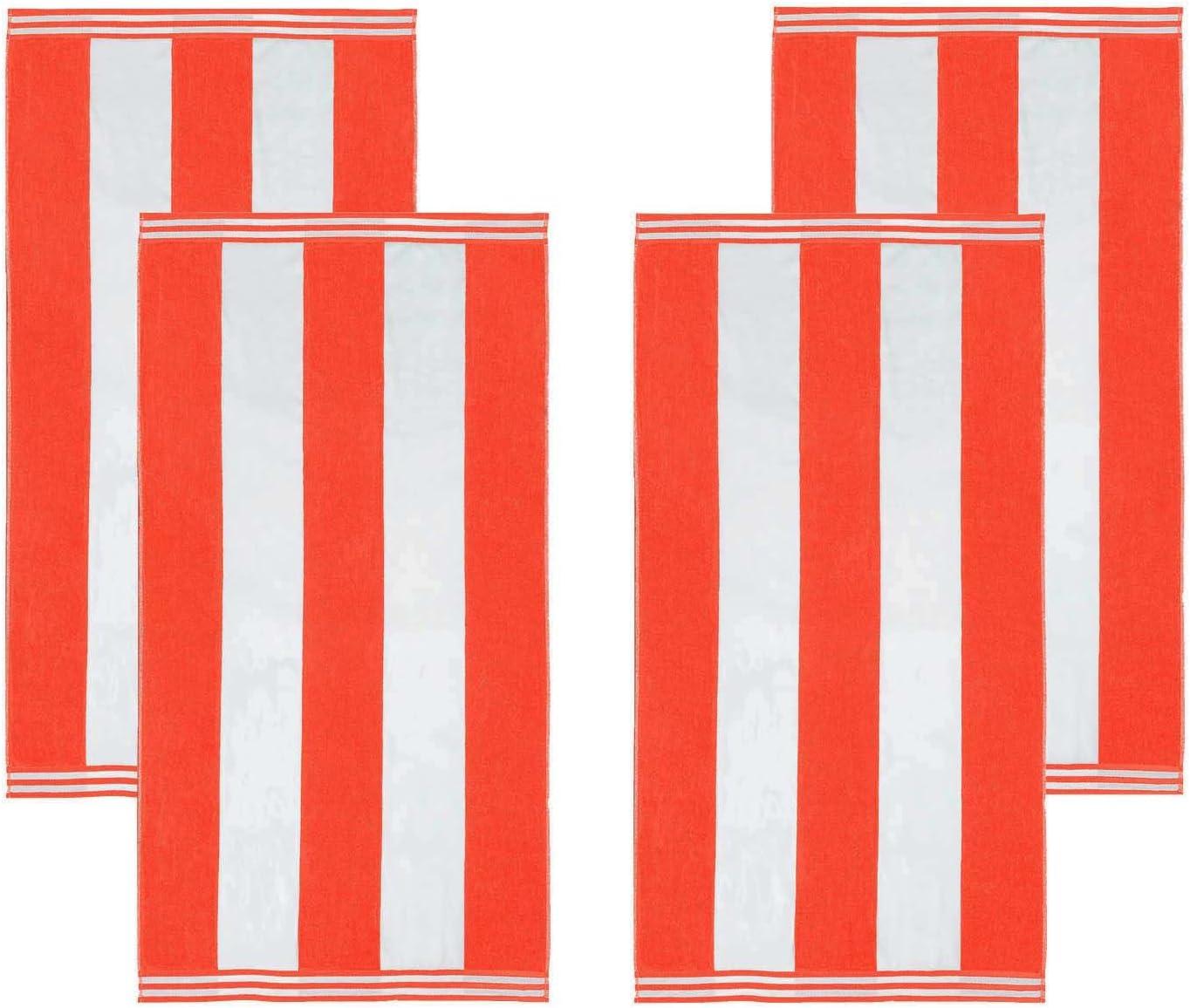 Superior Cabana Striped 4-Piece Oversized Cotton Beach Towel Set, Coral