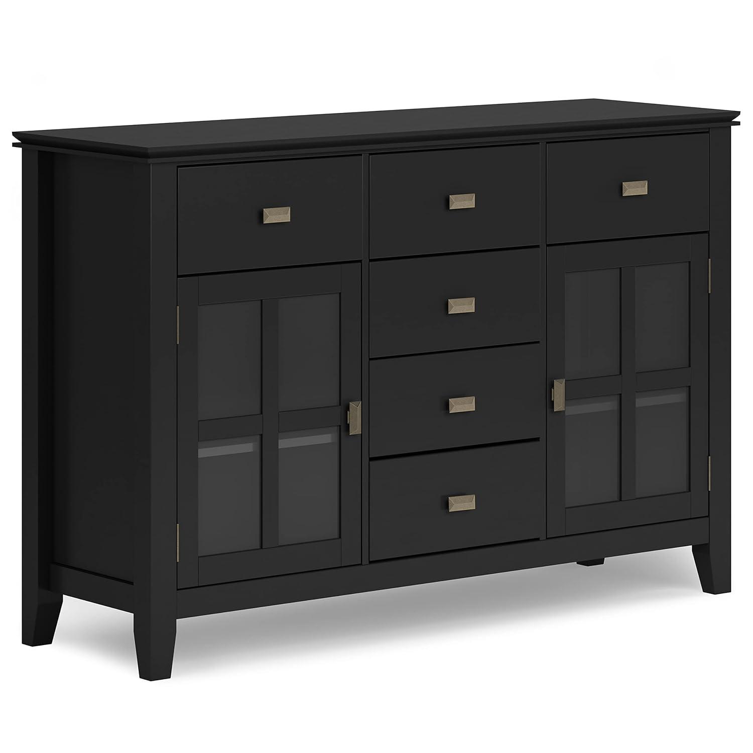 Simpli Home Artisan 54"W Solid Wood Sideboard Buffet with Tempered Glass Doors and 6 Drawers