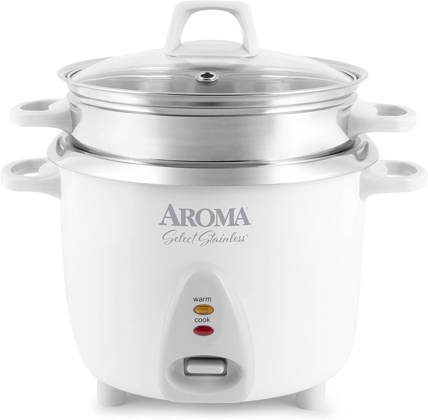 Aroma Aroma  7-Cup (Uncooked) / 14-Cup (Cooked), 3Qt. Rice & Grain Cooker, Stainless Steel Inner Pot, Steam Tray Included