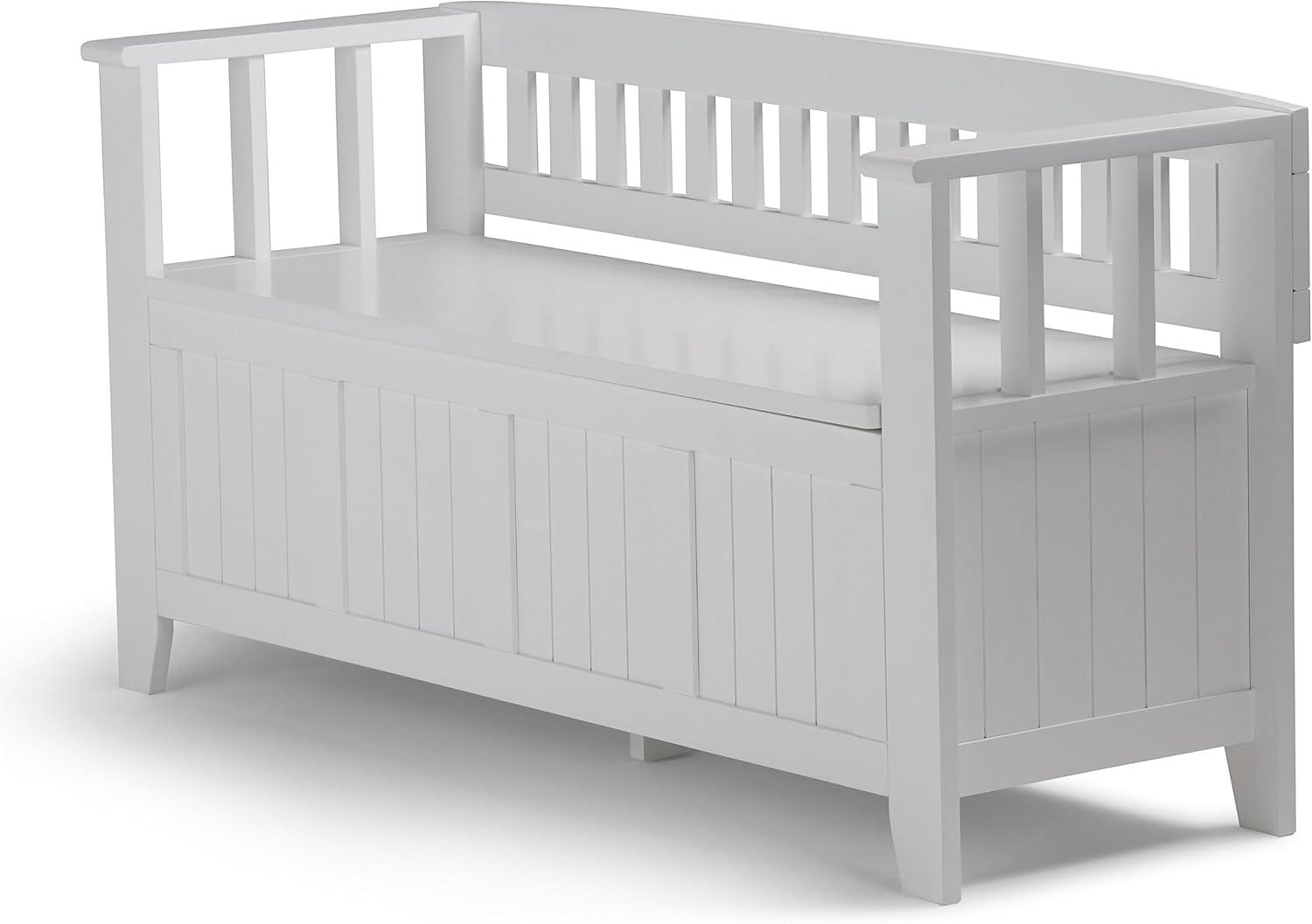 Simpli Home Acadian 48"W Solid Wood Entryway Storage Bench with Lift-Top Lid and Dual Compartments