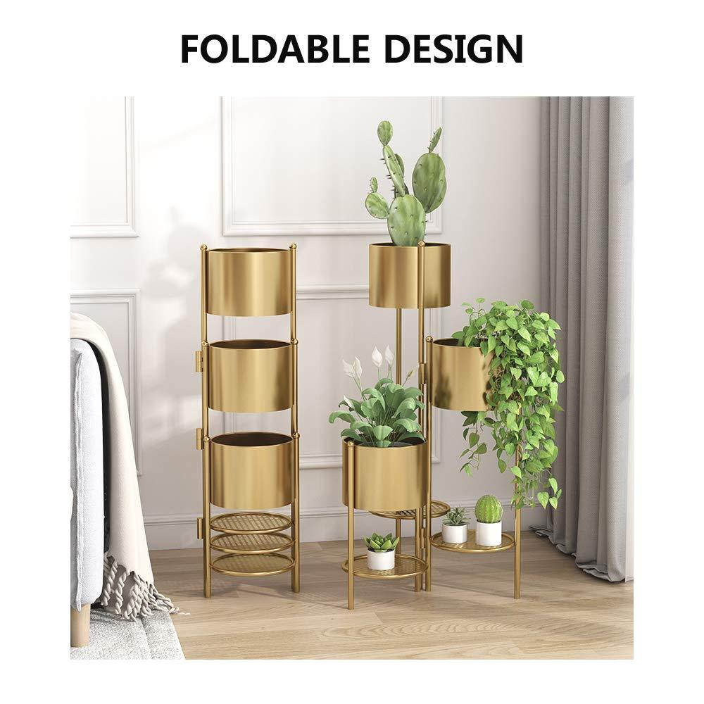 Metal Plant Stand, 6 Tier 6 Potted Indoor Gold Flower Pot Stand Holder Shelf, Foldable Decorative Display Rack for Multiple Potted Plants, Patio Garden, Living Room, Corner Balcony & Bedroom
