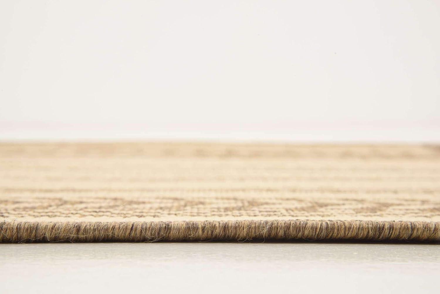 Unique Loom Outdoor Border Collection Area Rug - Lines (6' 1" Square Beige/Brown)