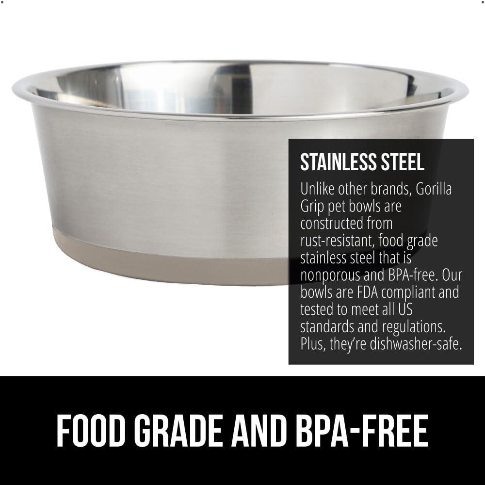 Dog Bowl Set of 2, Heavy Duty Stainless Steel Bowls by Gorilla Grip, Holds 4 Cups, Beige