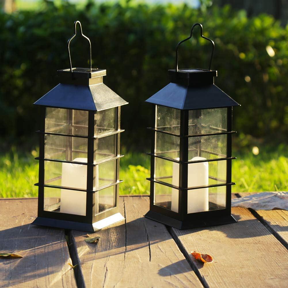 Black Antique LED Flameless Candle Solar Lanterns, Set of 2