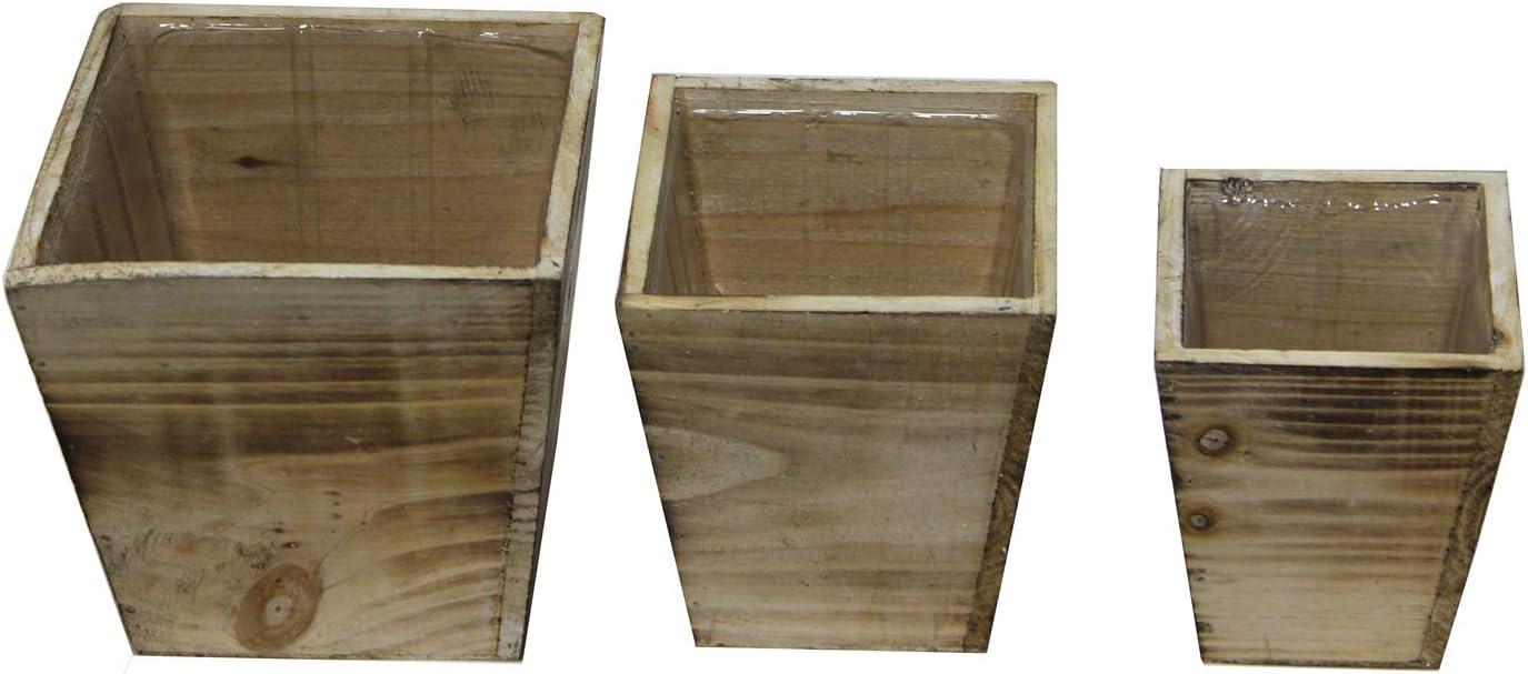 Admired By Nature Contemporary square wood pot/planter with liner, Rustic White, Set of 3