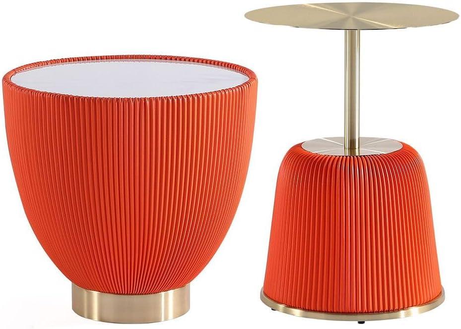 Manhattan Comfort 2pc Anderson Modern Leatherette Upholstered End Table Set Orange: Faux Marble, No Assembly Required