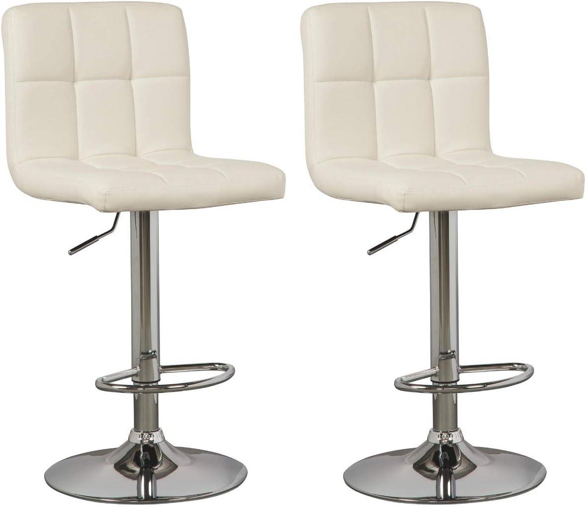 Modern Contour Adjustable Swivel Barstool in Bone Faux Leather