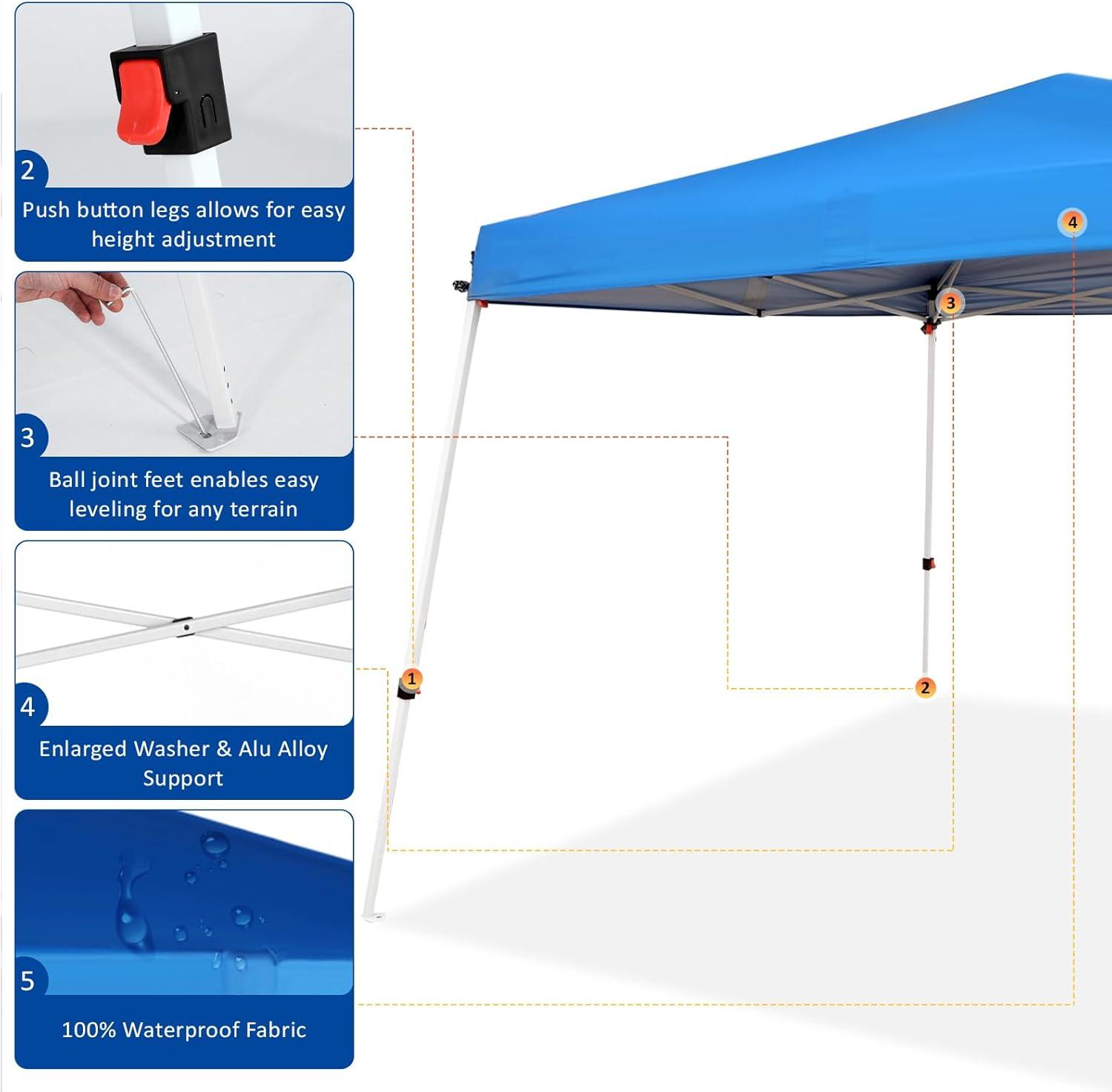 Blue 10x10 Slant Leg Waterproof Steel Canopy Tent