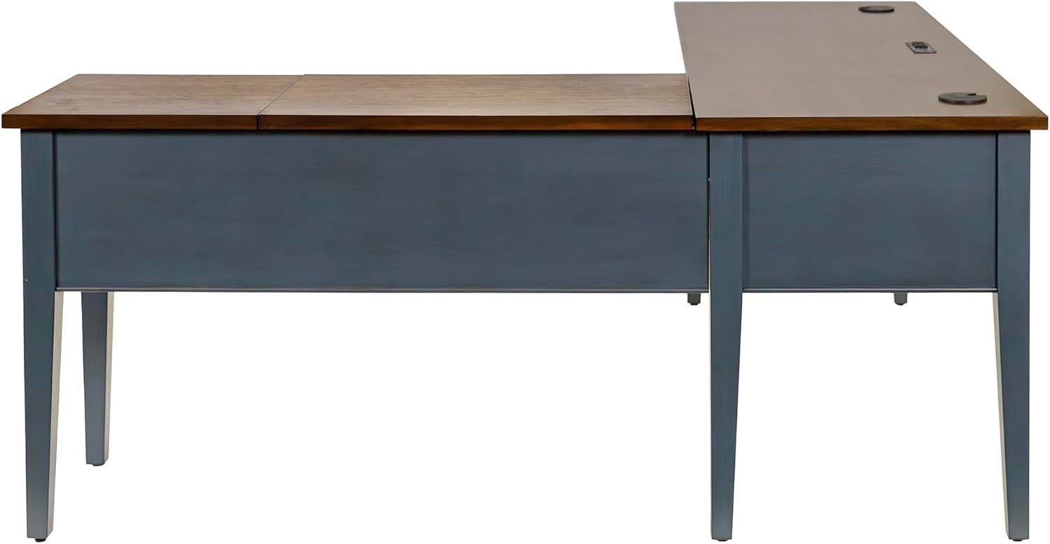 Open L-Shaped Pedestal Writing Desk Blue - Fairmont Collection - Martin Furniture: Wood, Charging Station, USB Port