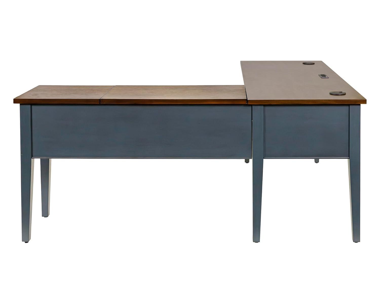 Open L-Shaped Pedestal Writing Desk Blue - Fairmont Collection - Martin Furniture: Wood, Charging Station, USB Port