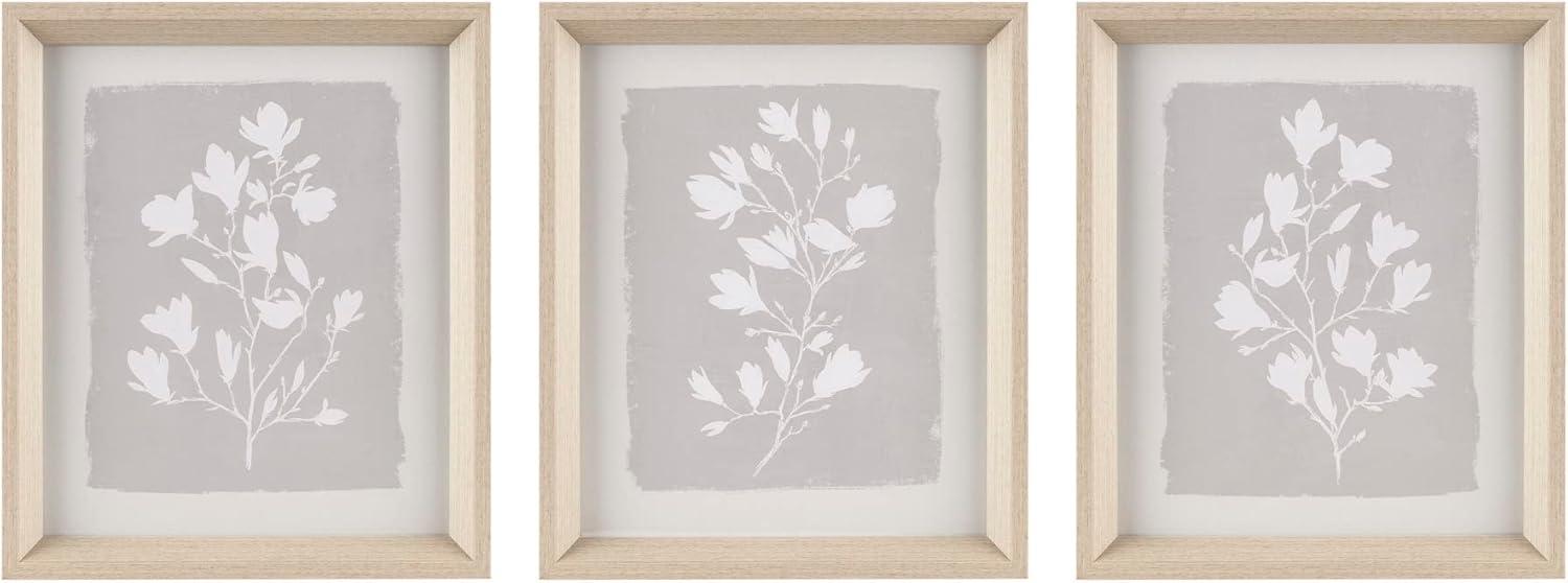 3pc Fair Florets Framed Glass Wall Art Set Beige - Madison Park: Modern Botanical Decor, MDF & Polyethylene