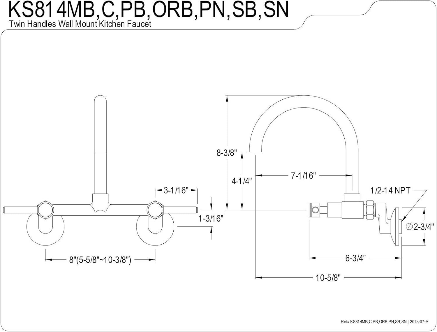 Kingston Brass Concord Double-Handle 2-Hole Wall-Mount Bridge Kitchen Faucet