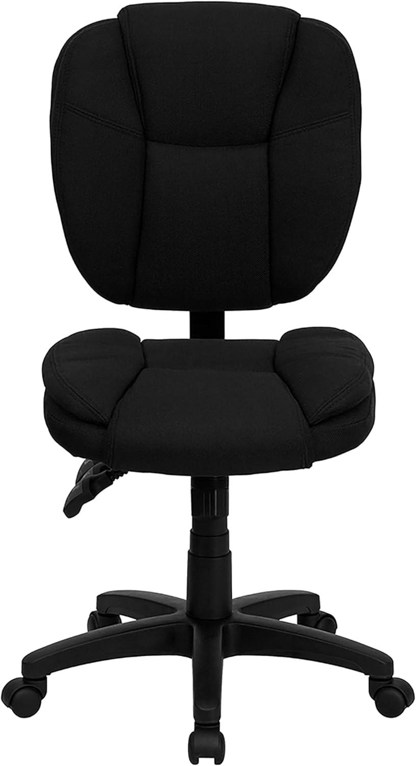 BizChair Mid-Back Black Fabric Multifunction Swivel Ergonomic Task Office Chair with Pillow Top Cushioning