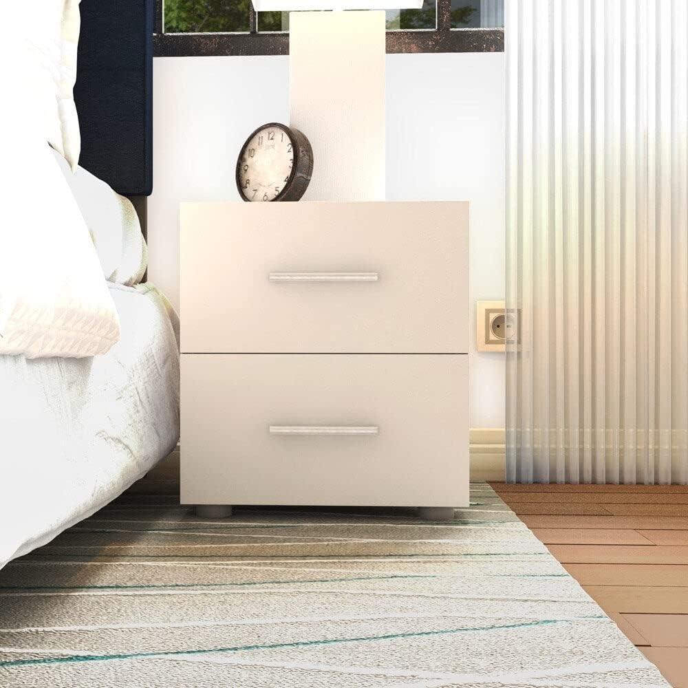 Truffle Transitional 2-Drawer Nightstand with Metal Accents