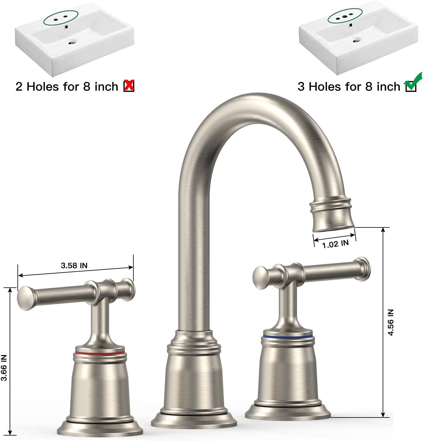 8 Inch Brushed Nickel Widespread Bathroom Faucet with Pop Up Drain