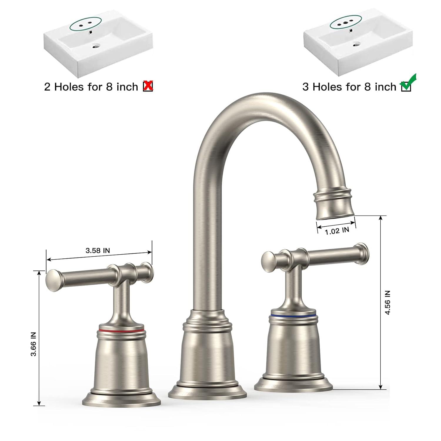 Classical 8 inch Bathroom Faucet, Bathroom faucets for Sink 3 Holes, Widespread Brushed Nickel Bathroom Faucet with Pop Up Drain and cUPC Lead-Free Hose (Brushed Nickel 2 Packs)