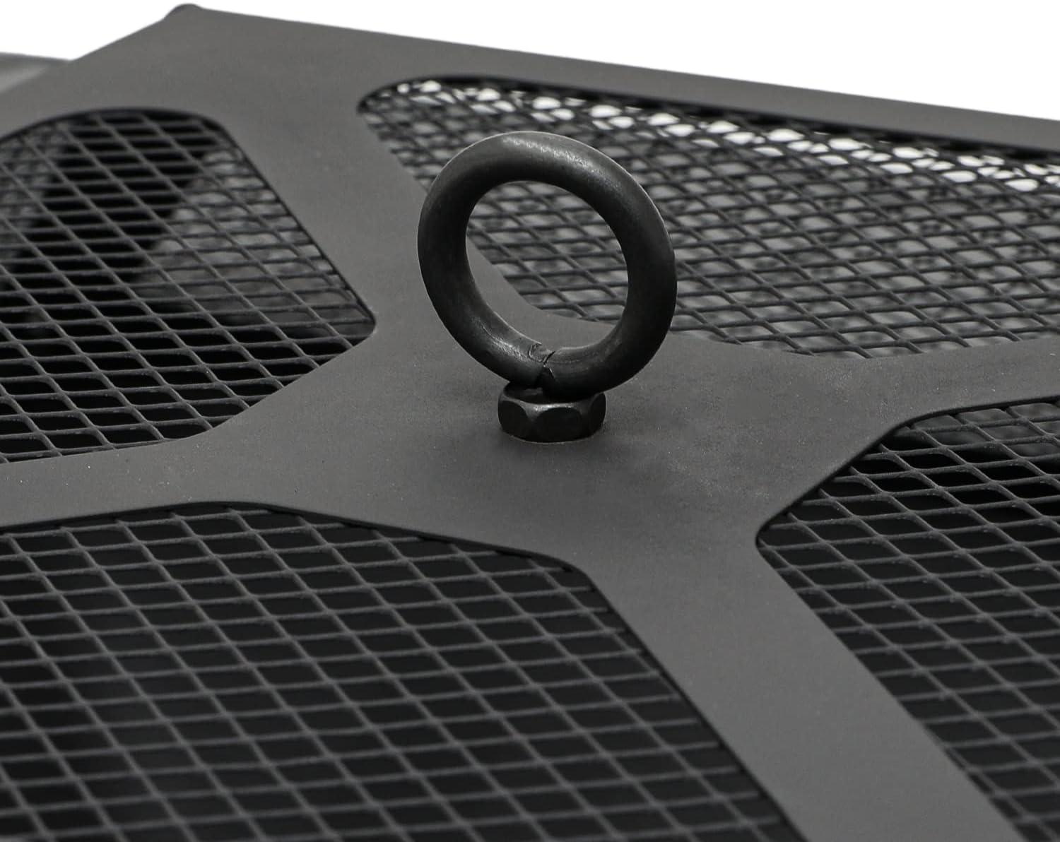 MoNiBloom 32" Fire Pit for Outside, Wood Burning Fire Pit Table with Screen Lid, Poker and Log Grate, Outdoor Fire Pit for Backyard Patio Garden, Black