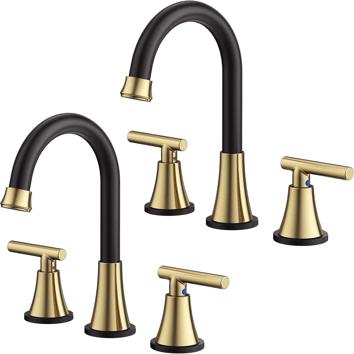 Black and Gold Stainless Steel Widespread Bathroom Faucet