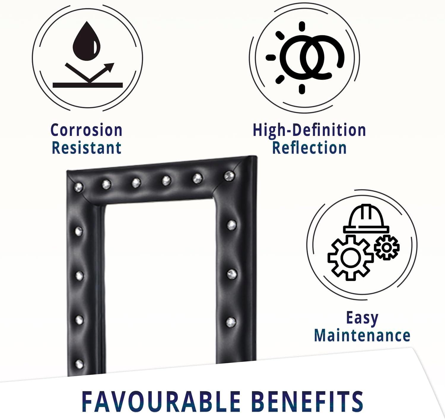 Crystal tufted Full length Mirror, Floor Mirror, Full Body Mirror for Home, Wall Mirror with Faux Wood Frame, 63"LX22"W Large Mirror for Bedroom, Leaner Mirror, Black Mirrors for Wall,