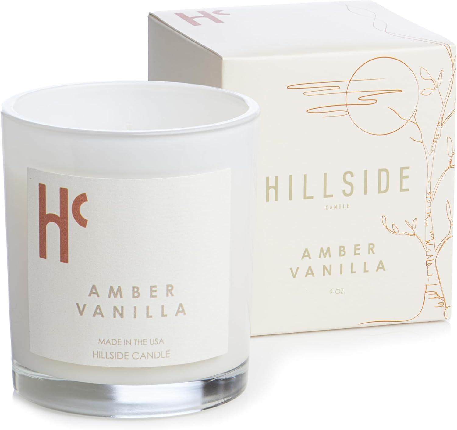 Hillside Candle "Amber Vanilla" Scented Candles, Single Wick, Luxury Candles, Scented Candles for Home ( 9 oz)