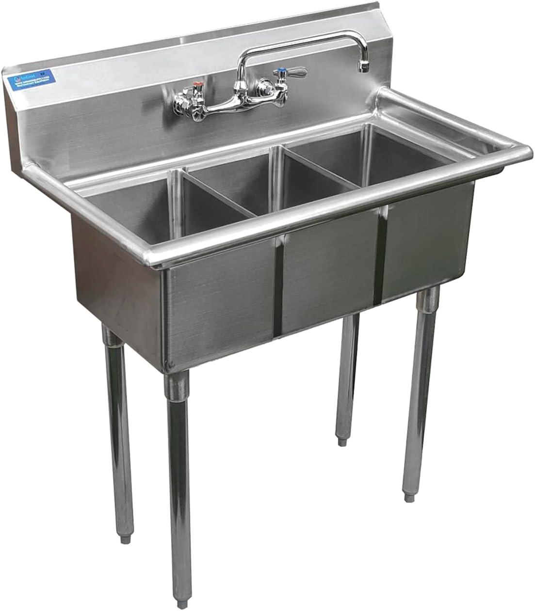 Stainless Steel Triple Compartment Utility Sink with Faucet