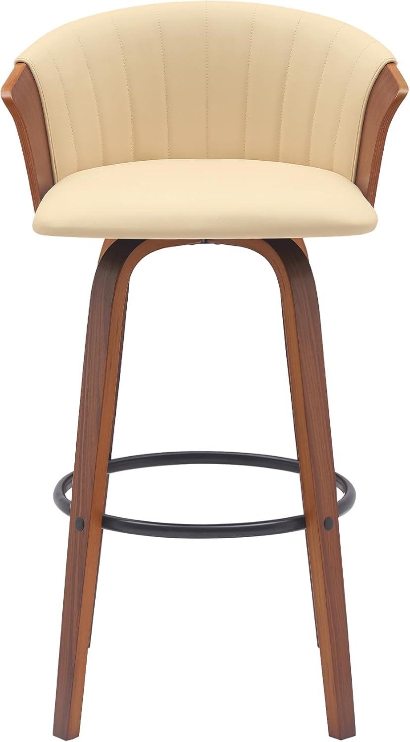 Diana 30" Swivel Walnut Wood Bar Stool in Cream Faux Leather