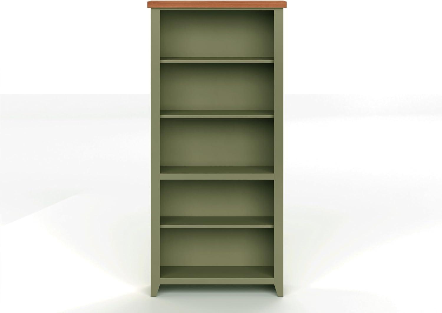 DeeHome Bridgevine Home Vineyard 72 inch high 5-shelf Bookcase, No Assembly Required, Sage Green and Fruitwood Finish