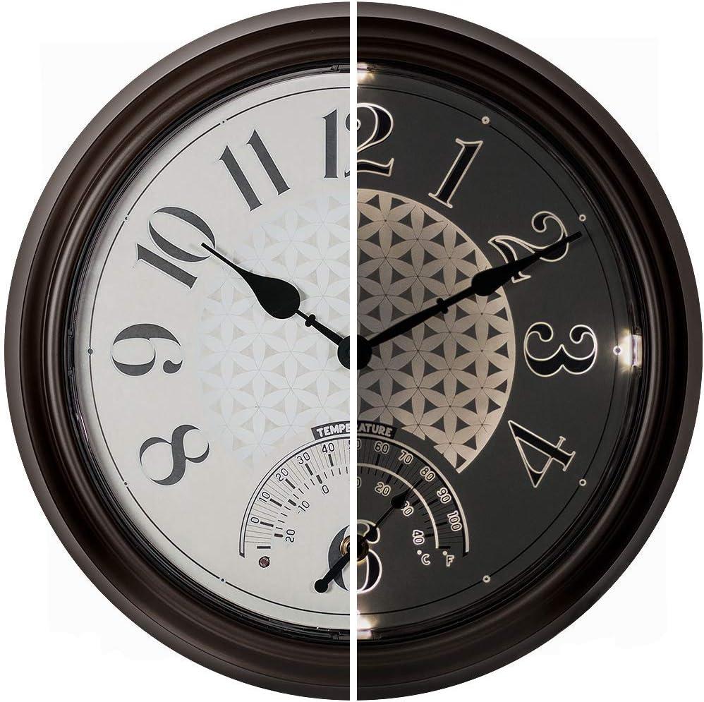 Presentime & Co. 14" in/Outdoor Luminous Wall Clock with Thermometer, Weather Thermometer, Night Light with Smart Sensor - Oil Rubbed Bronze Finish, Outdoor Lights & Decoration.