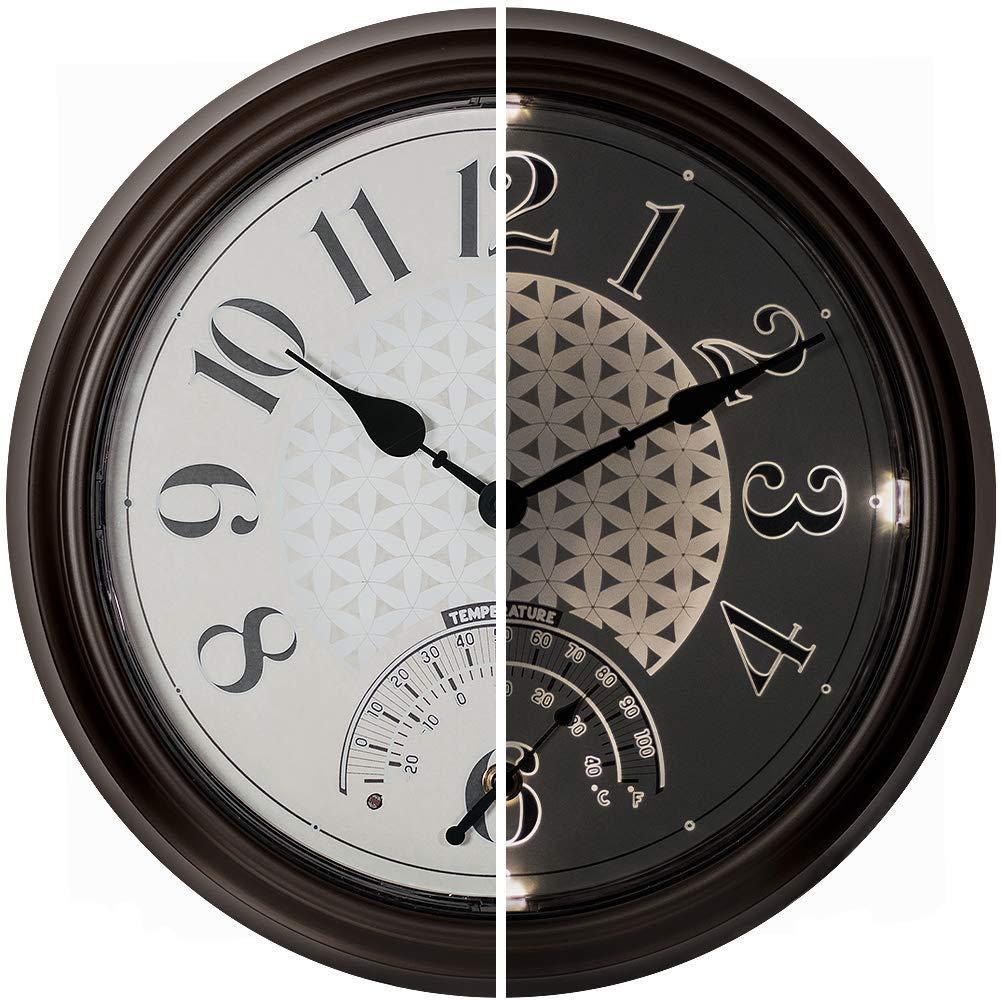 Presentime & Co. 14" in/Outdoor Luminous Wall Clock with Thermometer, Weather Thermometer, Night Light with Smart Sensor - Oil Rubbed Bronze Finish, Outdoor Lights & Decoration.