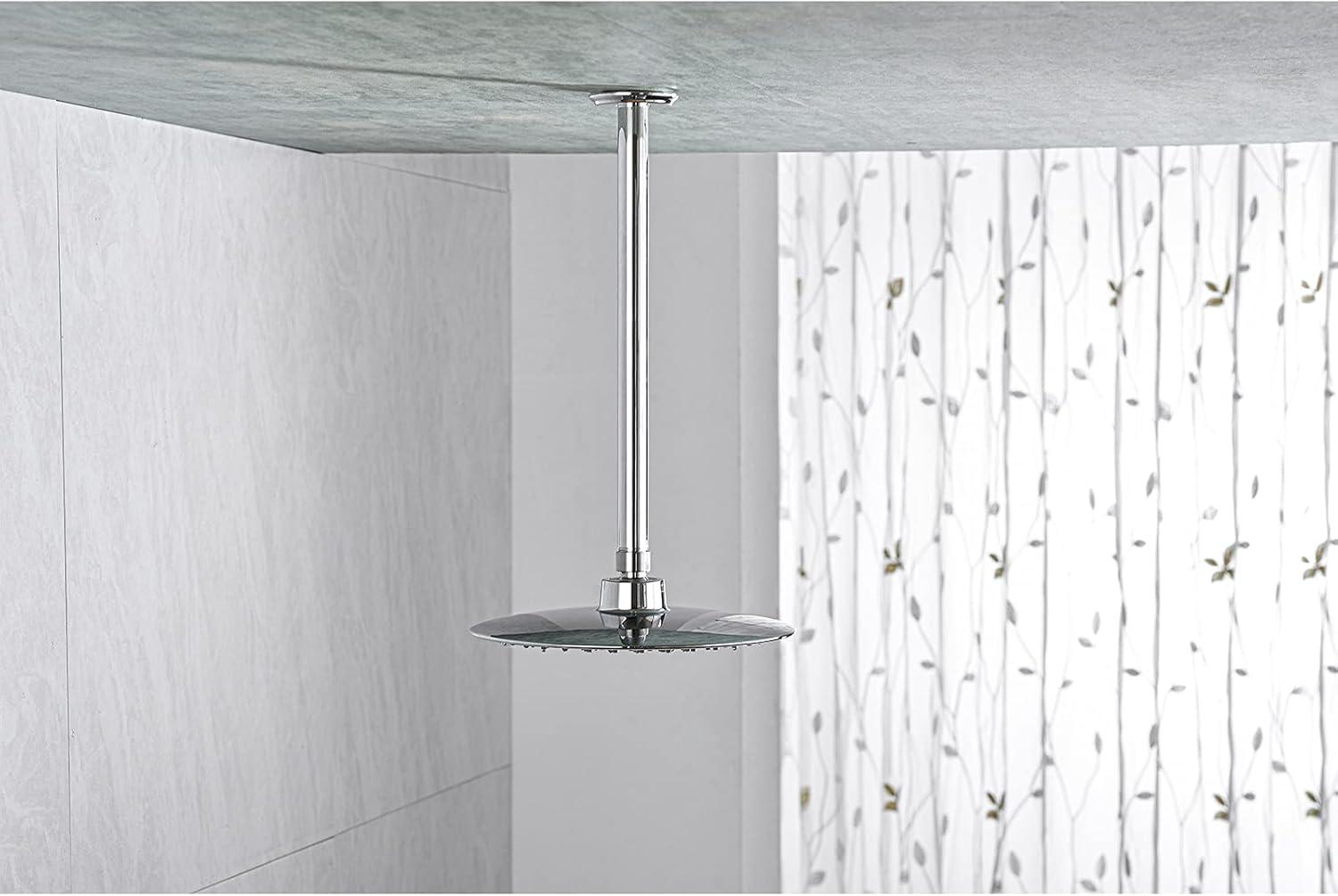 12-Inch Polished Chrome Ceiling Mounted Shower Arm and Flange