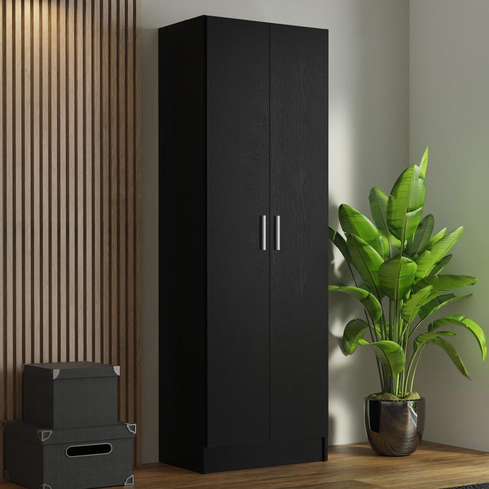 Black Freestanding Particle Board Storage Cabinet with Adjustable Shelving