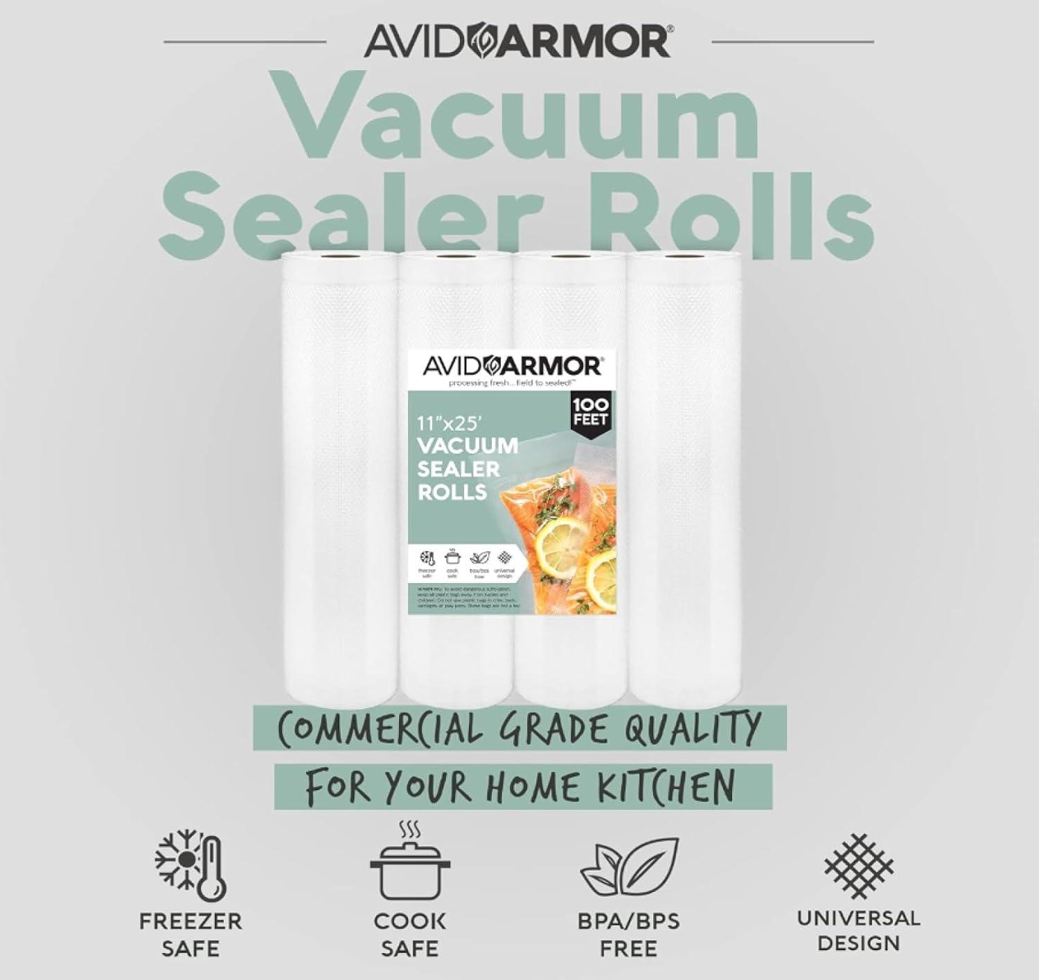 Avid Armor Vacuum Seal Bags, 11" x 25' Food Saver Bags for Sealer, Clear, 4 Rolls