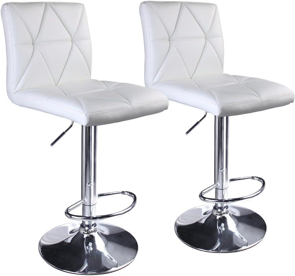 White Adjustable Swivel Bar Stools with Steel Pedestal Base